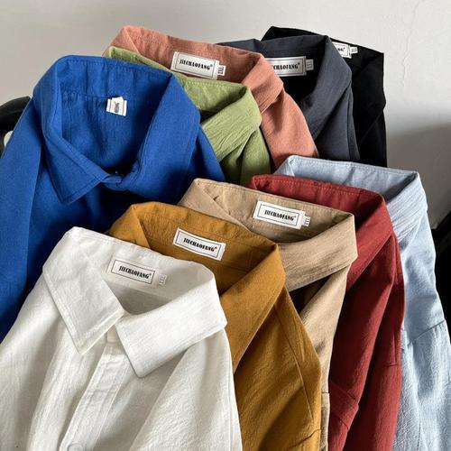 Japanese-style cool cotton shirt for men, long-sleeved, Hong Kong-style trendy loose casual jacket, couple spring and autumn basic shirt