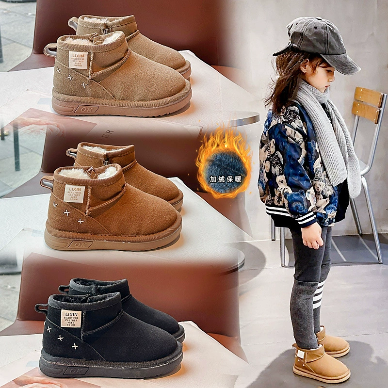 Детские зимние сапоги из флиса на меху, новые модели 2025 года, теплые короткие сапоги с милым бантом из стразов