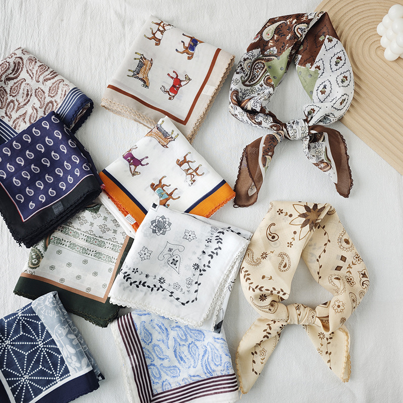 Toalla cuadrada fina de algodón y lino, fresca y transpirable, bufanda de seda pequeña con decoración literaria suave para mujer, bufanda de verano, bufanda pequeña de todo fósforo para mujer