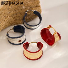 娜莎欧美时尚珐琅釉滴油耳环圈圈秋冬耳饰方圆脸大圆圈耳环耳扣