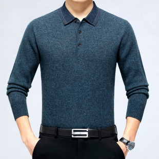 Long Sleeve 2024 Men's Cashmere Turtleneck Shirt Casual T-Shirt Knitted Shirt New Middle-aged and Elderly POLO Backing Business