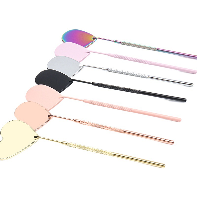 Espejo de examen de observación de pestañas de acero inoxidable de tamaño pequeño herramienta auxiliar de pestañas Injerto de lente en forma de corazón espejo de examen de pestañas