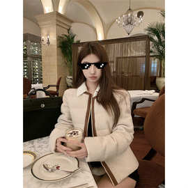 Wuuus【都市篇章】25%羊圈毛 毛圈拼皮新款羽绒服女新款毛呢外套