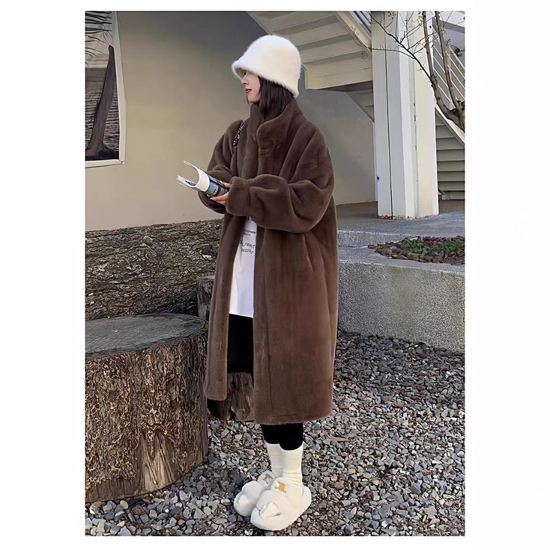 2025 New Winter Mink Velvet Coat Thickeneded Loose Lamb Fur All-In-One Long Fur Outwear for Women