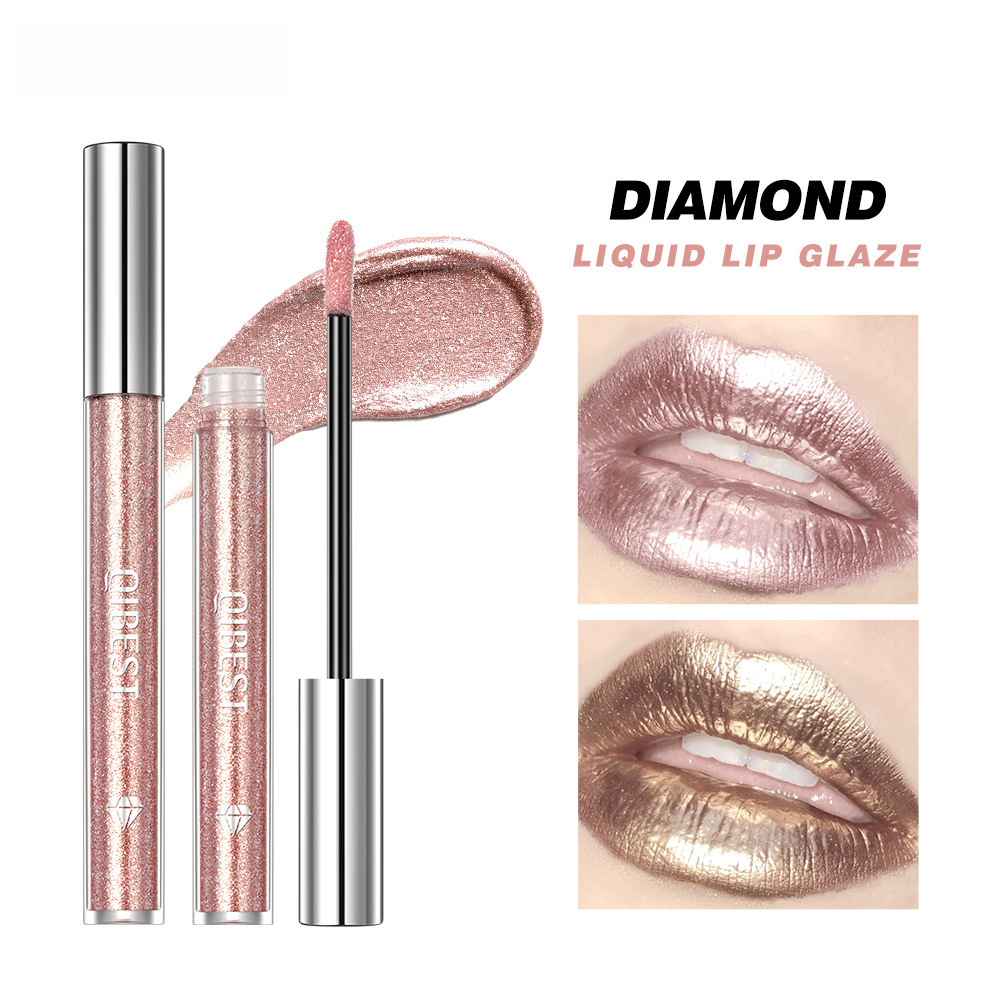 QIBEST Liquid Lipstick Diamond Eyeshadow Dual-use Makeup Lasting Easy-to-color Pearlescent Gloss Cup Lip Glaze