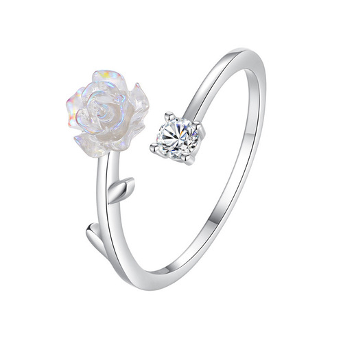 s925 sterling silver camellia open ring female ins gentle fairy style niche light luxury design colorful index ring