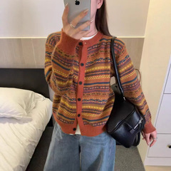 2025秋季新款韩版宽松显瘦百搭圆领单排扣针织开衫女毛衣外套上衣