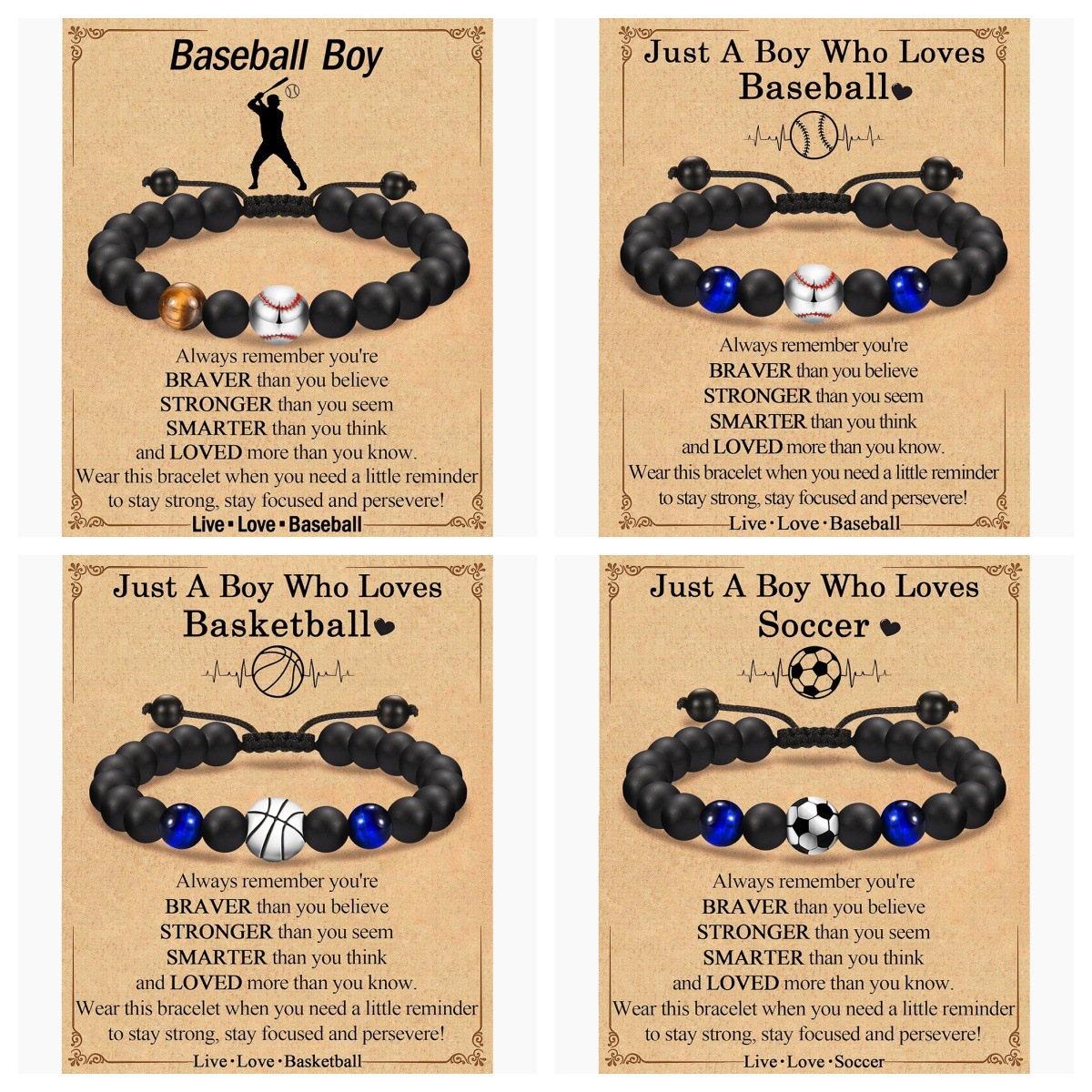 Sports style football beaded to my son gift baseball basketball tiger eye stone woven adjustable bracelet men