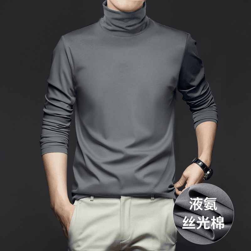 [High-End Series] Liquid Ammonia Mercerized Cotton T-Shirt Long-Sleeve Turtleneck Base Layer Skin-Friendly Inner Wear 2026 Autumn/Winter Men's Clothing
