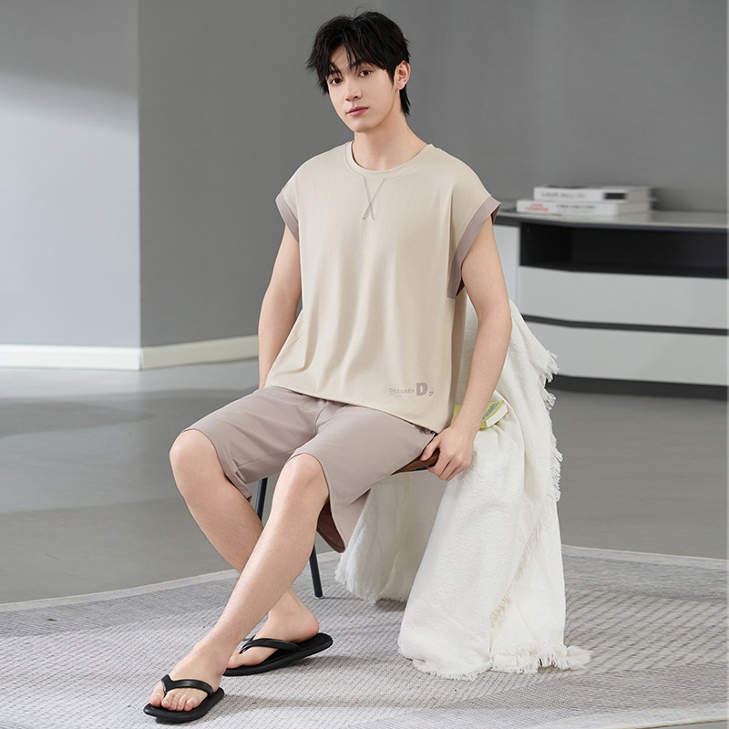 Pijamas antibacterianos para hombres pantalones cortos sin mangas de algodón de verano 2025 nuevo estilo casual de gran tamaño se puede usar en el hogar traje