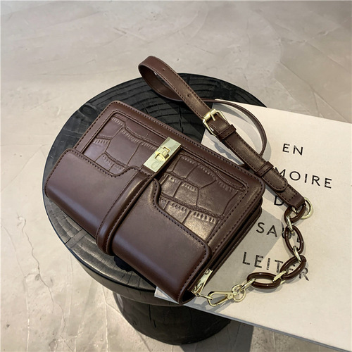 New small bags for women in autumn and winter 2024 new trendy Korean style fashionable stone pattern one-shoulder cross-body hand-carrying small square bag