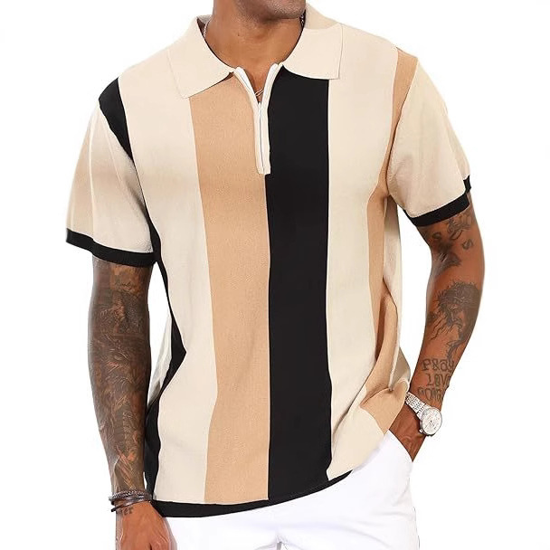 New Men's Casual and Comfortable Golf Course Zipper Polo Shirt Summer Cross-Border Amazon Men's Tops