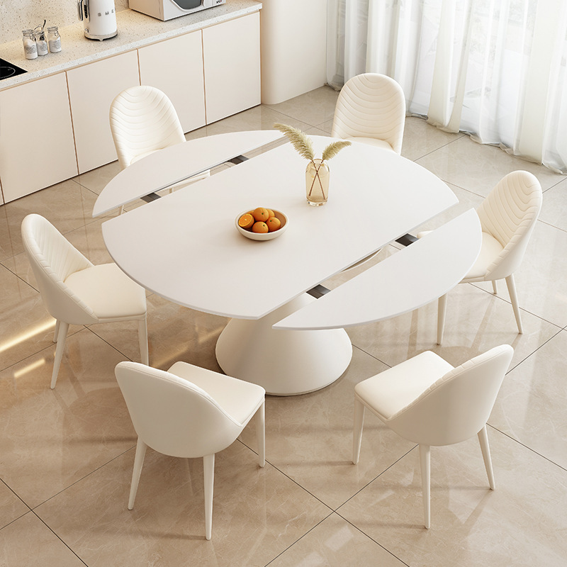White Slate Dining Table and Chair Combination Modern Simple Cream Style Small Apartment Home Living Room Rotatable Retractable Dining Table