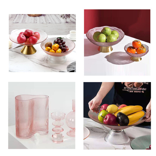 Fruit tray pink creative modern living room coffee table snack household high-end Internet celebrity wind glass tall fruit tray