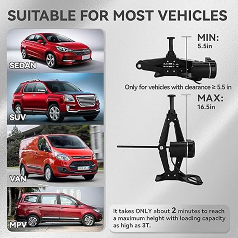 2t Electric Scissor Jack 0kg Wrench Set for Car 12V Fully Automatic Car Kit Cross-Border Export 12cm