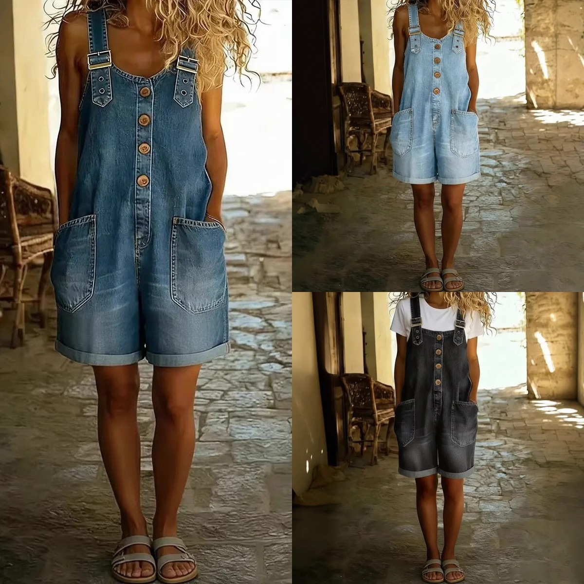 European and American Cross-Border Foreign Trade Summer Hot-Selling Denim Overalls for Women, Loose Fit, Slimming, High-Waisted, New Style Women's Denim Shorts