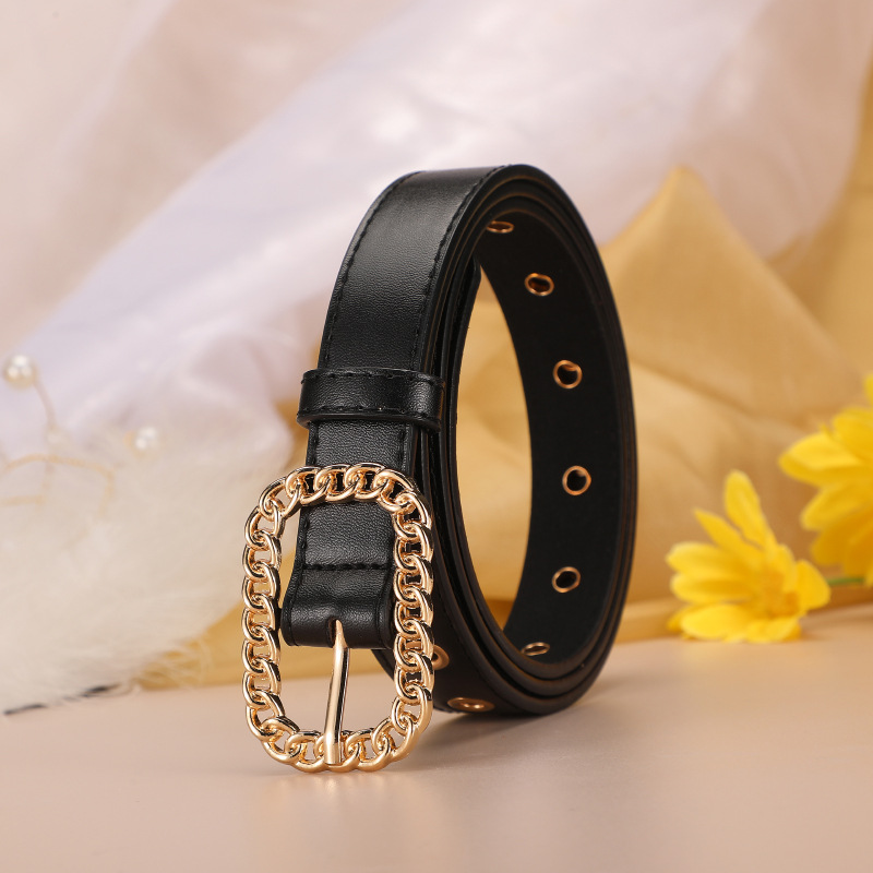 Mode riem retro goud vierkant gesp voor dames stijlvolle riem_voghion.com