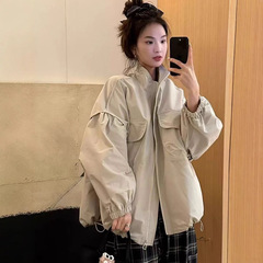 欧版立领拉链大口袋工装外套2025秋新时尚百搭显瘦洋气上衣女潮