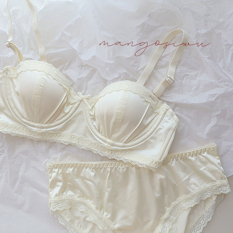 Шелковый атласный бюстгальтер-полуслип с отстегивающимися бретелями, нескользящий, для женщин, тонкий, уменьшает объем большой груди, бесшовный комплект для коррекции фигуры.