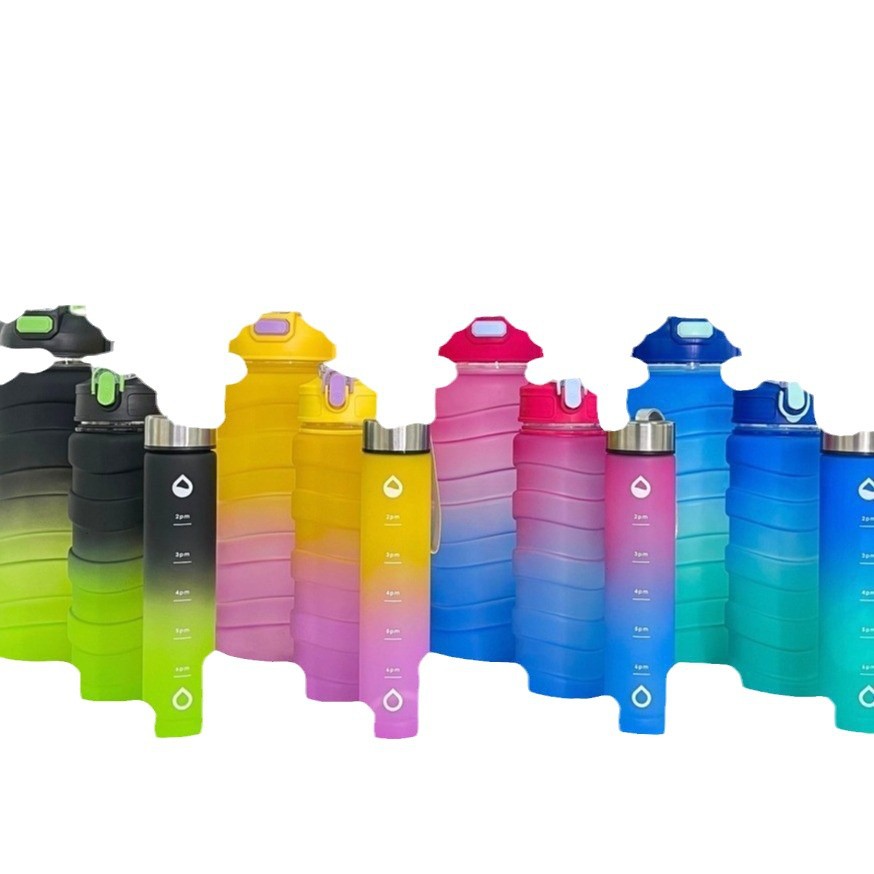 Nuevo gradiente de color de tres piezas de gran capacidad de botella de agua portátil mango doble bebida taza de agua de plástico deportes al aire libre hervidor de agua