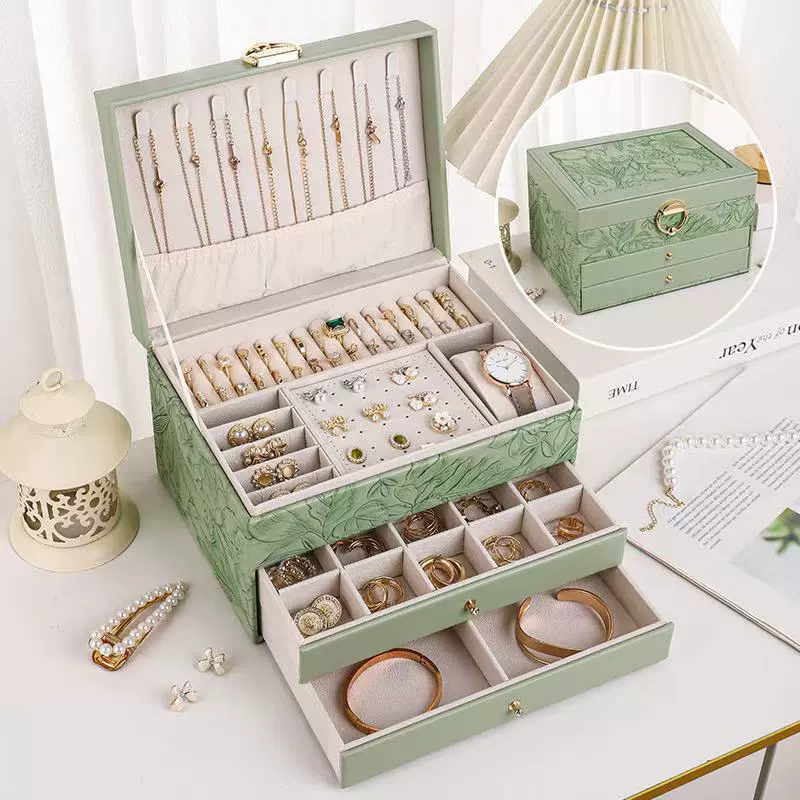 Polyurethane Jewelry Storage Box, Multi-Layer Large Capacity Organizer for Rings & Necklaces