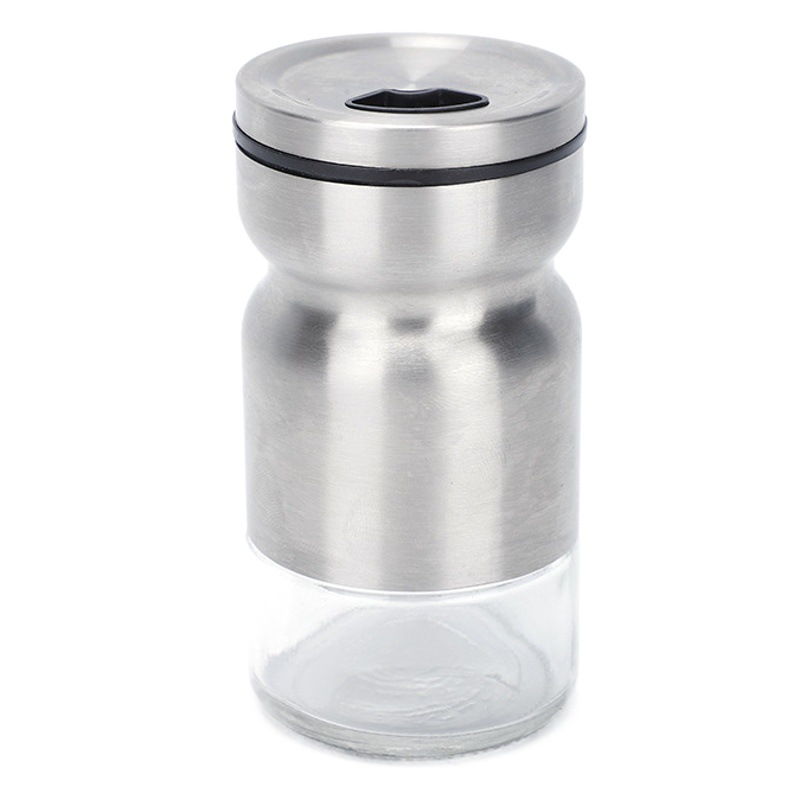 Venta al por mayor giratorio de acero inoxidable condimento tarro de pimienta tarro hogar Cocina Barbacoa botella condimento caja personalización