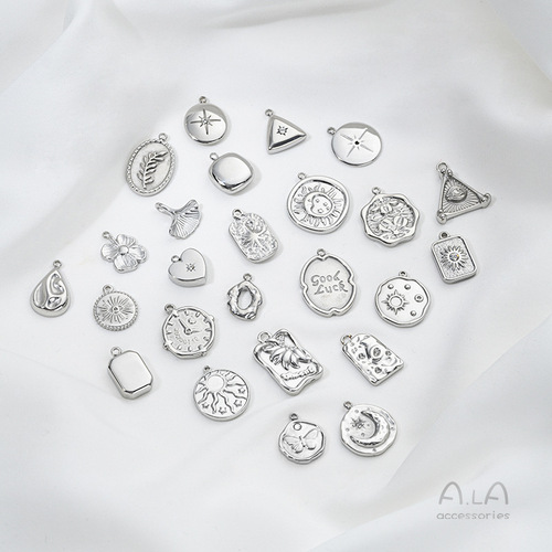 Fade-Resistant 316 Titanium Steel Four-Leaf Clover, Apricot Leaf, Mangosteen, Star, Sun, and Moon Charms – Geometric Pendant for DIY Jewelry & Accessories