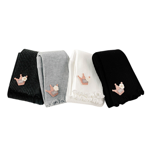  Spring and Summer New Style Vertical Stripes Fungus Edged Carrot Crown Jewelry Children's Nine-Point Leggings Children's Tights