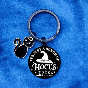 Amazon Cross-border Halloween Stainless Steel Keychain Gift Black Round Brand Laser Engraving Pendant Jewelry Gift