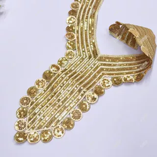 厂家直销金色亮片 V 领领花 重工刺绣领片 舞台礼服装饰辅料批发
