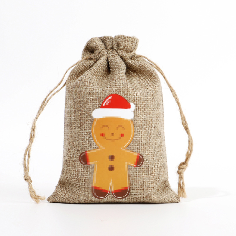 Amazon Venta caliente de Navidad bolsa de regalo de lino decoración de regalo de Navidad pequeña bolsa de tela de Halloween bolsa de embalaje de dulces