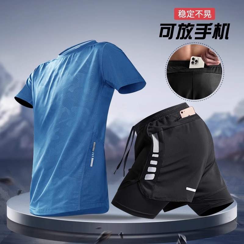 Running sports suit hombre verano rápido seco camiseta de manga corta pantalones cortos de entrenamiento de maratón equipo de fitness pista y campo profesional