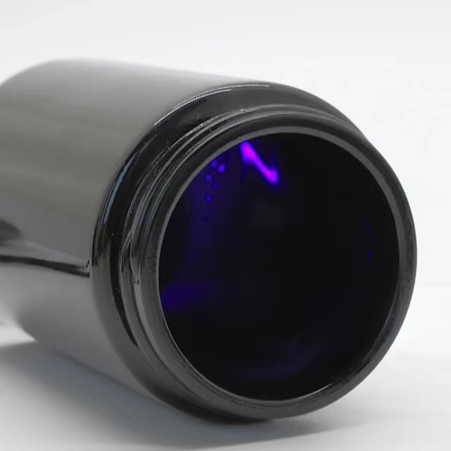 厂家直供 紫晶玻璃瓶，茶叶咖啡罐玻璃瓶， 纯黑原材料黑色样品