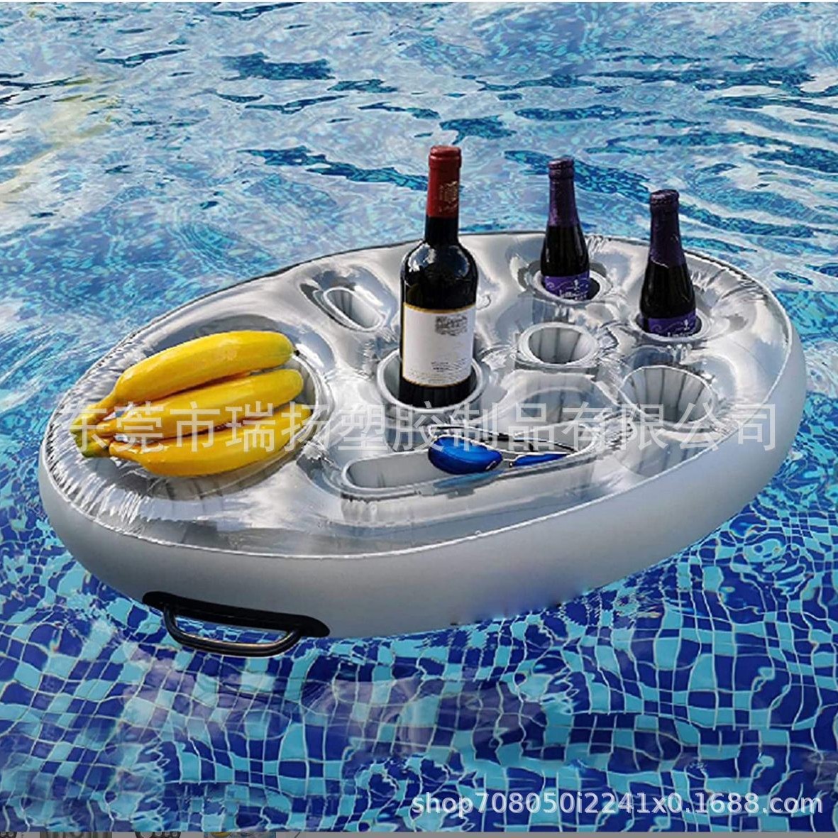 外贸热销 PVC充气水上冰吧多孔啤酒饮料杯垫托盘水果 泳池餐盘