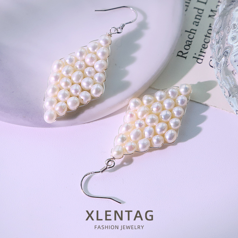 Perla natural original gancho de orejas de diamante pendientes de orejas femeninas retro alta sensación de aretes temperamento pendientes de orejas al por mayor
