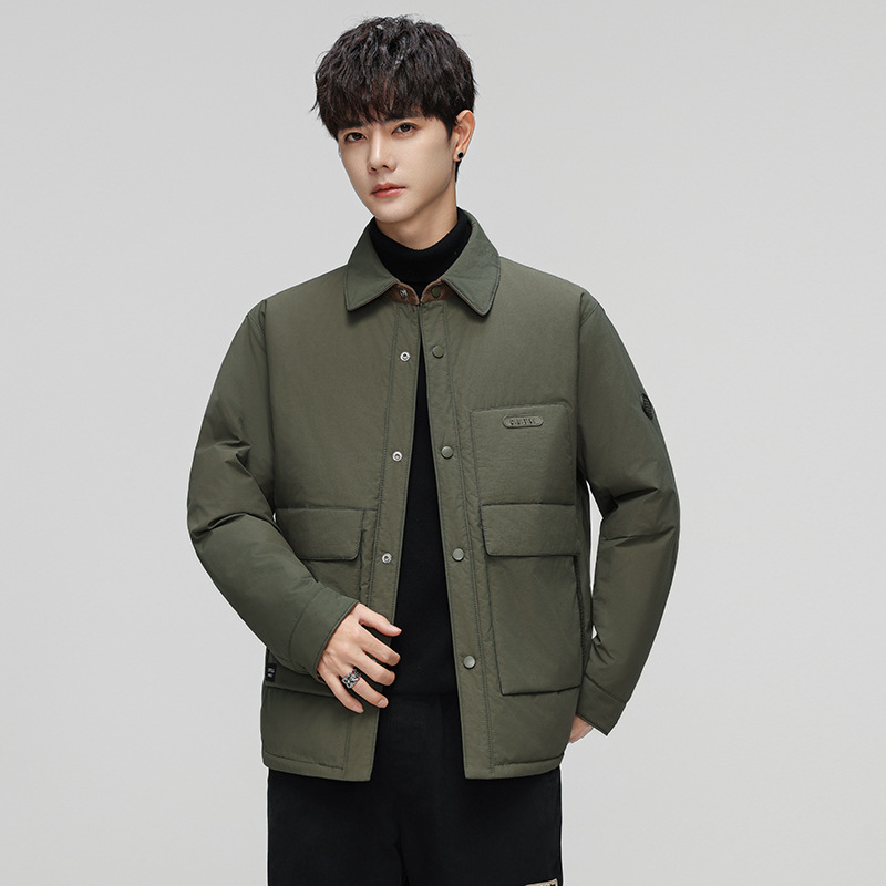 2024 lapel shirt collar down jacket men's coat warm casual top solid color youth winter clothing_voghion.com