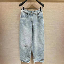 2025P早春秀款小香风波点链条阔腿裤双C激光烧花直筒牛仔裤女