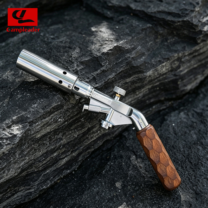 Outdoor Spray Gun Igniter Bbq Torch Camping Sapele Wood Handle Spray Gun Dual-Use Spray Gun for Both Gas and Gas Canisters