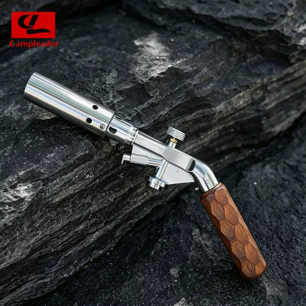 Outdoor Spray Gun Igniter Bbq Torch Camping Sapele Wood Handle Spray Gun Dual-Use Spray Gun for Both Gas and Gas Canisters
