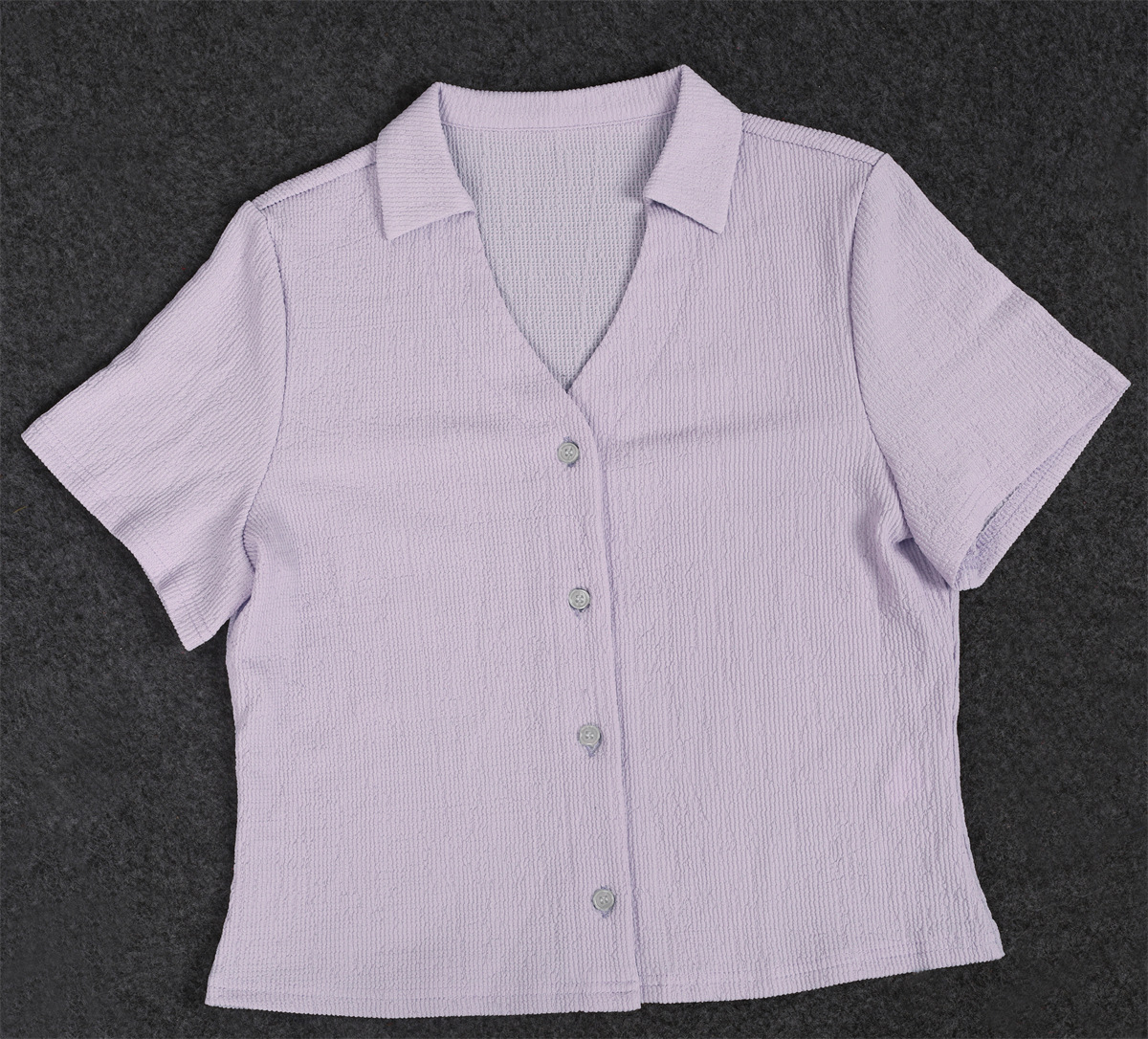 Women Clothing Short Sleeve Suit Loose Pleated Breathable V Neck Two Piece Suit Shirt Summer