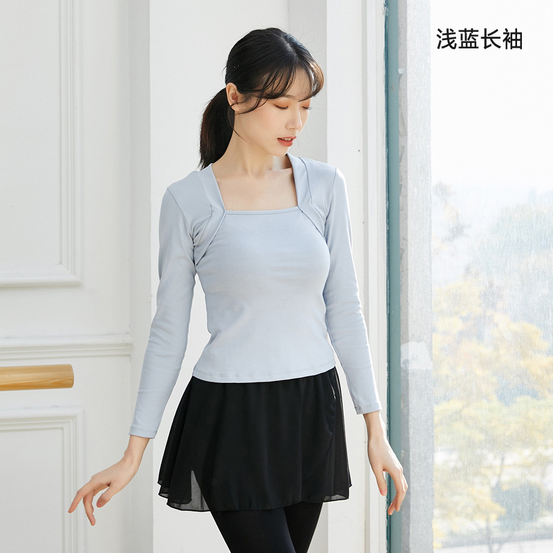 舞蹈练功服女春秋成人复古芭蕾风教师形体服装长袖假两件气质上衣|undefined