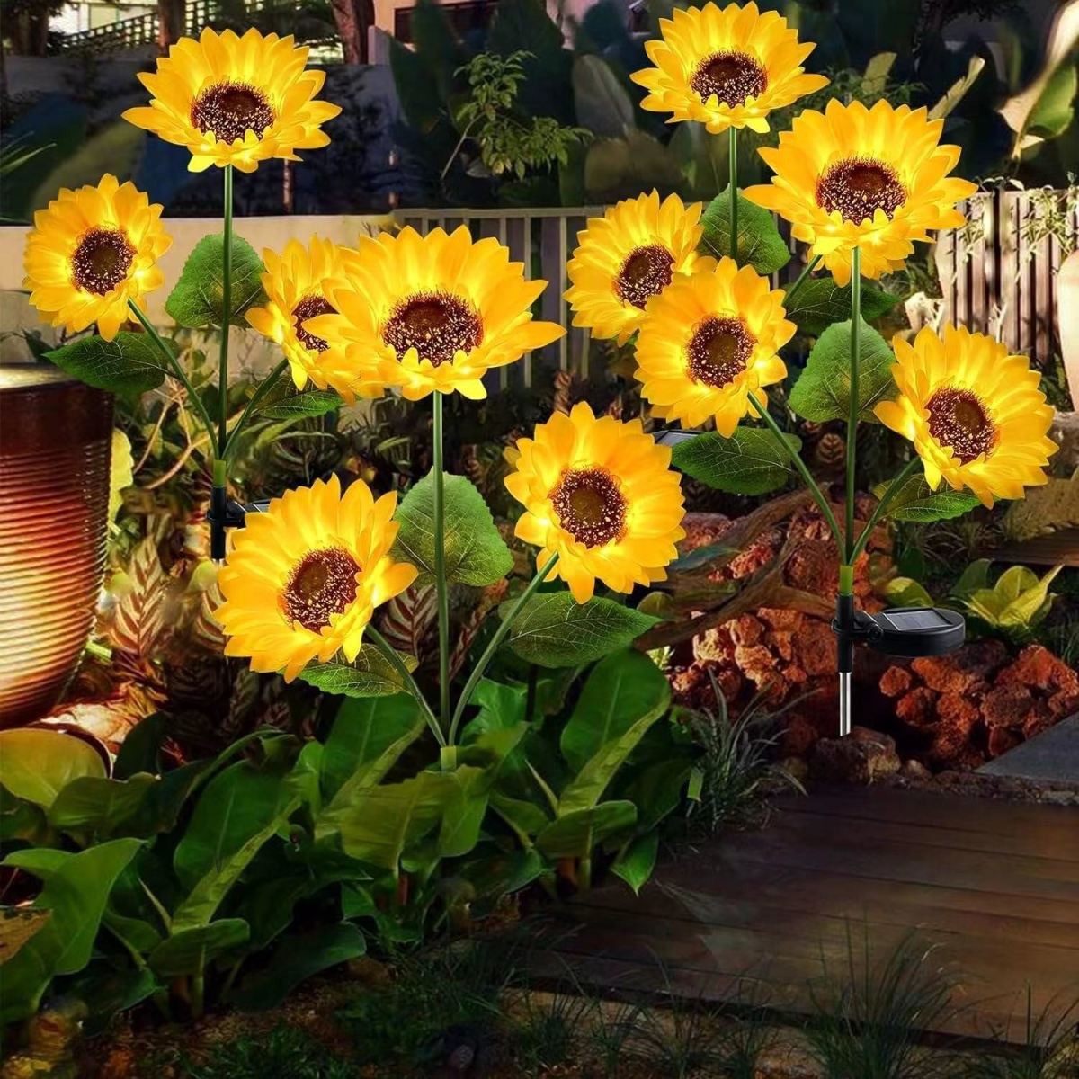 LED girasol de cabeza única lámpara solar de tierra lámpara de girasol de tres cabezas lámpara de jardín jardín lámpara de paisaje flores simuladas