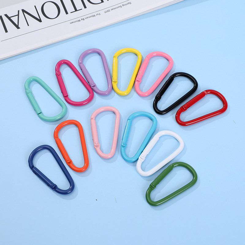 Colorful Jewelry Accessories DIY Painted Aluminum Alloy Keychain D-Shaped Portable Carabiner Keychain Luggage Hanging Buckle Elastic