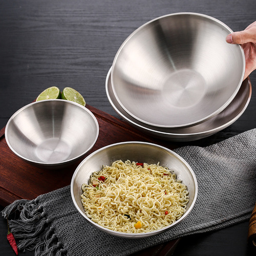 Wholesale Japanese stainless steel bamboo hat bowl Korean ramen bowl household instant noodle bowl fruit salad trumpet bowl customization