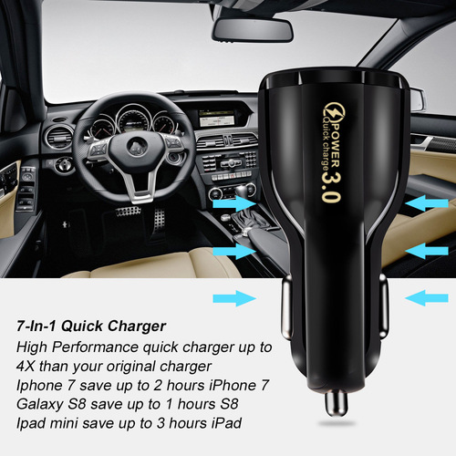 qc3.0 fast charging car charger 3.1A one to two QC 3.0 car mobile phone charger dual usb car charger