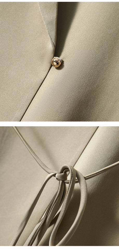 Áo blazer nữ satin thắt eo dáng ôm kiểu Pháp thanh lịch — Trắng ngọc trai, Xám nhạt, Đen đá chi tiết 16