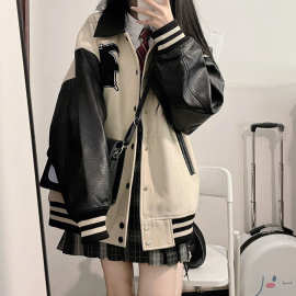 美式复古拼接棒球服女春秋季2025新款设计感小众日系宽松夹克外套