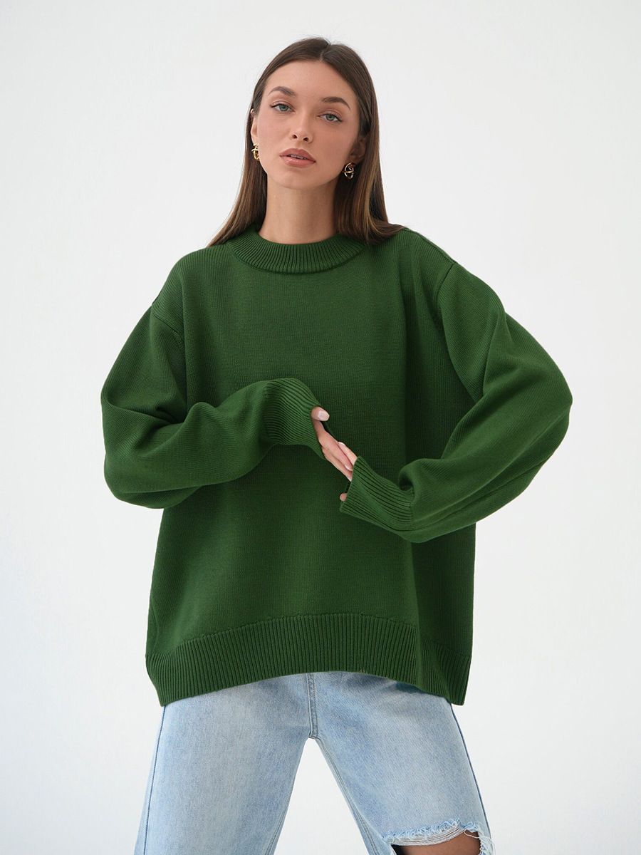 Suéter de Cuello Redondo de Color Sólido Transfronterizo, Estilo Europeo y Americano, Otoño-Invierno 2025, Nuevo Suéter de Punto Elegante, Versátil y Casual