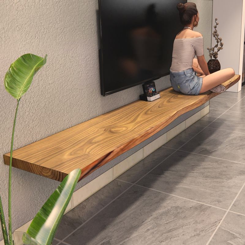 Living Room Simple Modern Log Wall-Mounted Tv Cabinet Solid Wood Partition Small Apartment Suspended Solid Wood Board
