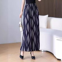 中老年阔腿裤女夏高腰松紧妈妈裙裤棉绸休闲裤大脚裤加大码花裤子